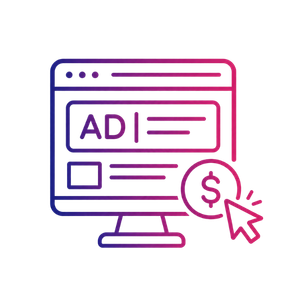 Illustration of a computer with a website and an area marked as "ad"